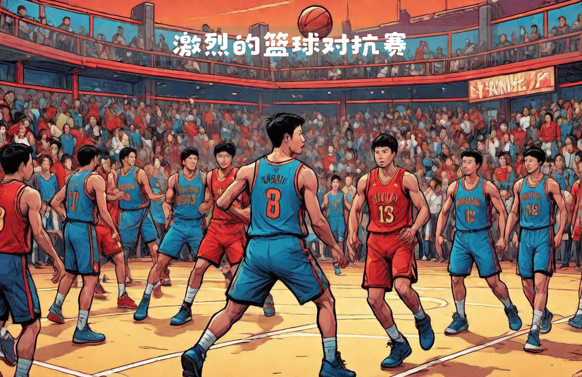 激烈对抗的篮球比赛，每位球员都在全力以赴